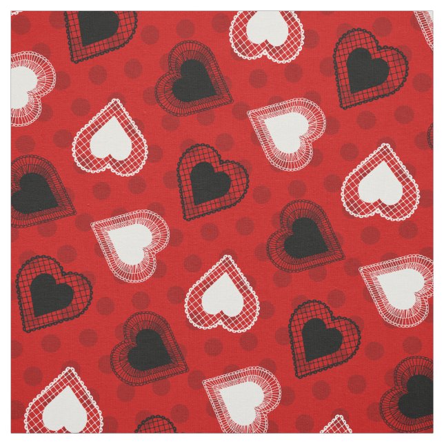 Tissu Coeurs de dentelle Pois rouges (Échantillon)