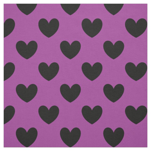 Tissu Coeurs de polka noir sur violet (Échantillon)