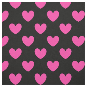 Tissu Coeurs de polka rose Fuchsia sur noir