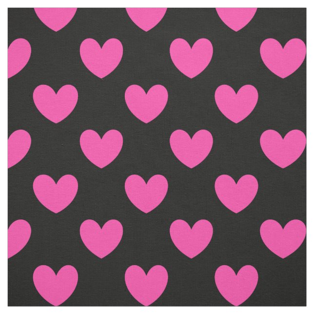 Tissu Coeurs de polka rose Fuchsia sur noir (Échantillon)