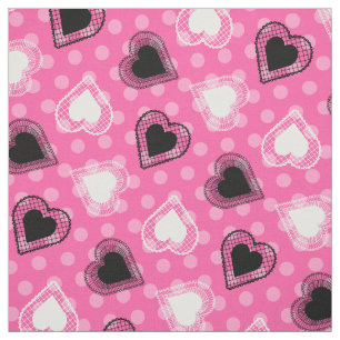 Tissu Coeurs dentelles Pois roses