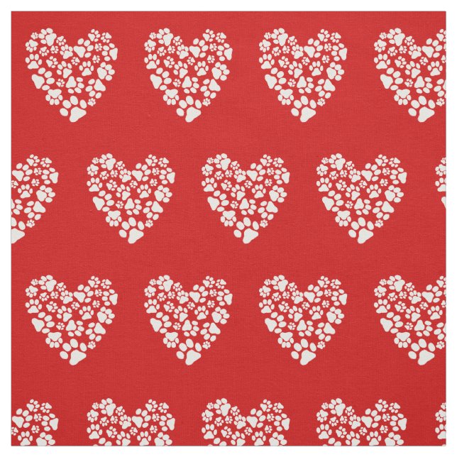 Tissu Coeurs Empreintes de pattes de chien ou de chat ro (Échantillon)