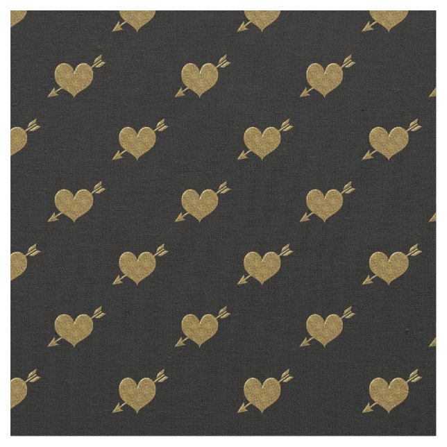 Tissu Coeurs en Or Embossés Fabric-Noir (Fermer)