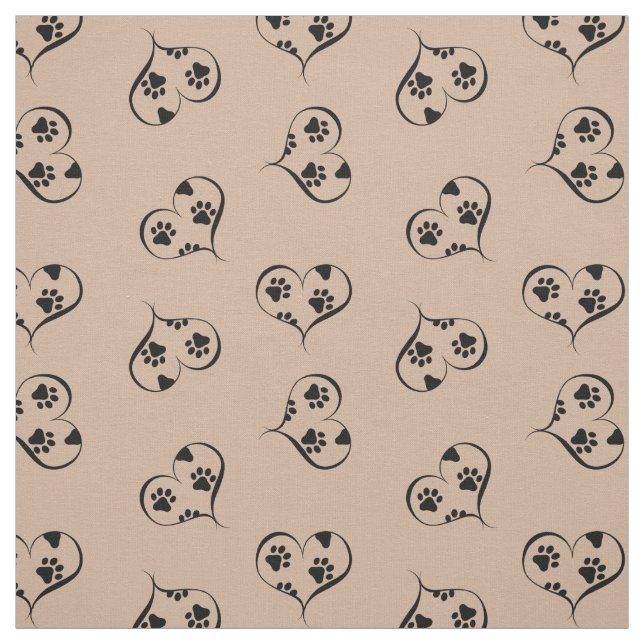 Tissu Coeurs et Empreintes de pattes Motif (Échantillon)