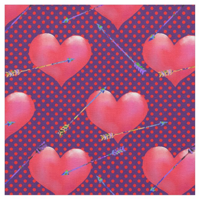 Tissu Coeurs et flèches sur Polka Dotted Purple (Fermer)