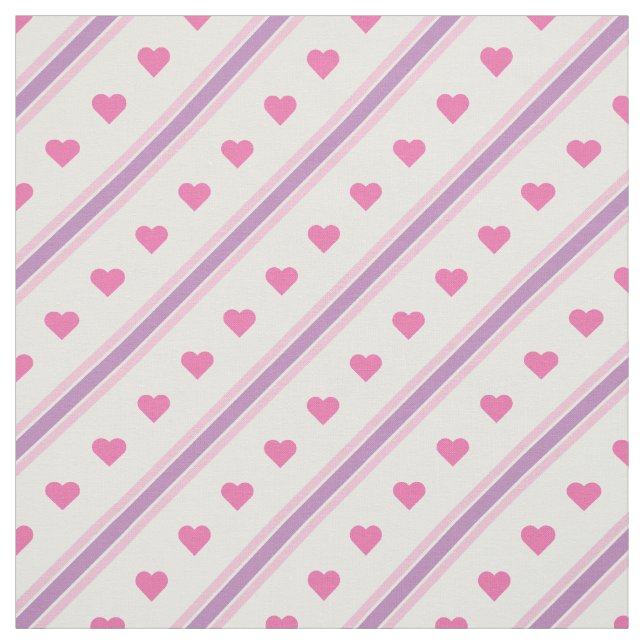 Tissu Coeurs et rayures pastel rose et violet (Échantillon)