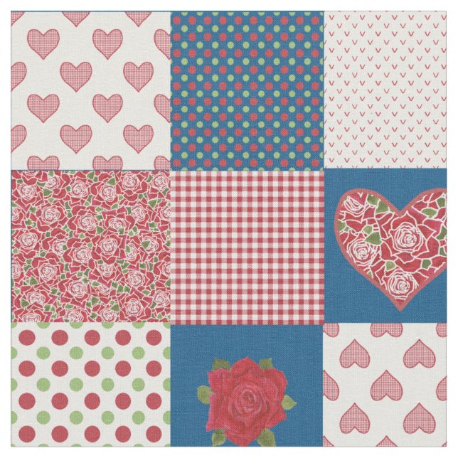 Tissu Coeurs et Roses rouges Faux Motif de Patchwork (Fermer)