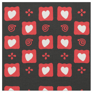 Tissu Coeurs et tourbillons noirs et rouges