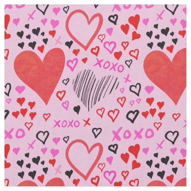 Tissu Coeurs, Motif rose XOXO (Fermer)