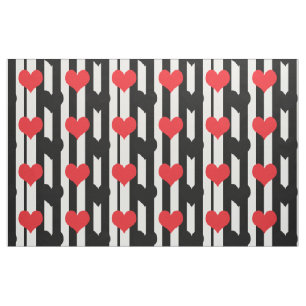 Tissu Coeurs Noirs Rouges Sur Bandes Blanches Noires