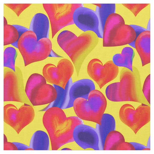 Tissu Coeurs peints brillants sur Jaune | Saint Valentin (Fermer)