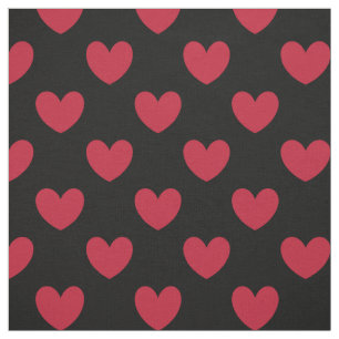 Tissu Coeurs polka rouge sur noir