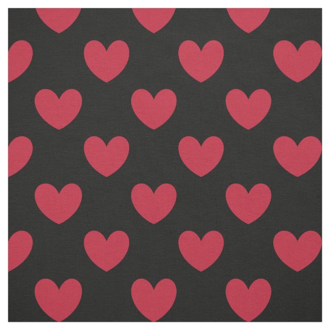 Tissu Coeurs polka rouge sur noir (Échantillon)