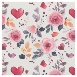 Tissu Coeurs roses et Rose