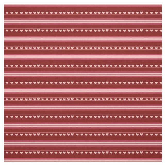 Tissu Cœurs Rouge Foncé et Rouge Clair en Rayures (Échantillon)