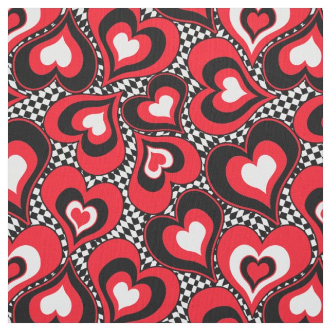 Tissu Coeurs, rouge, noir, blanc, Saint Valentin. (Échantillon)