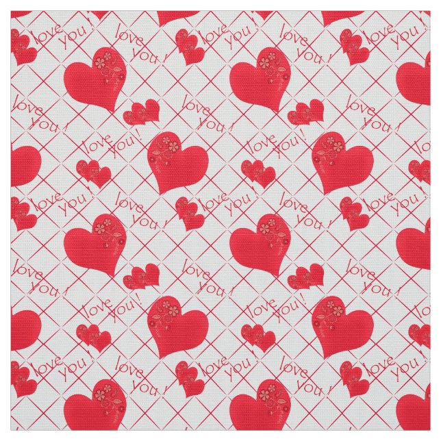 Tissu Coeurs rouges, texte, "aime-toi". (Échantillon)
