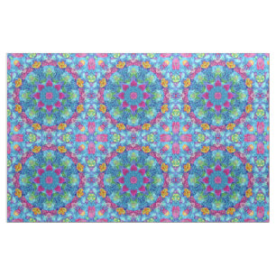 Tissu Coeurs violets et kaléidoscope vintage bleu de