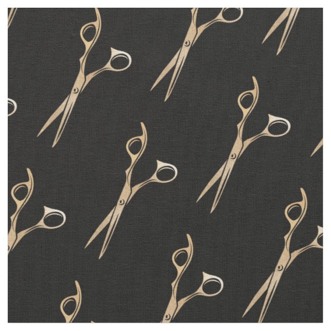 Tissu coiffeur coiffeur cheveux ciseaux or motif (Fermer)