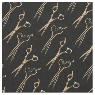 Tissu coiffeur coiffeur cheveux ciseaux or motif