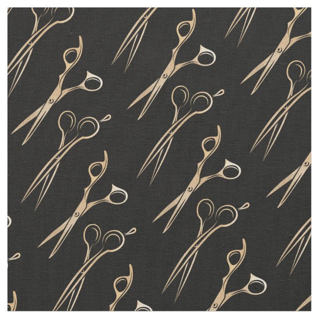Tissu coiffeur coiffeur cheveux ciseaux or motif (Fermer)
