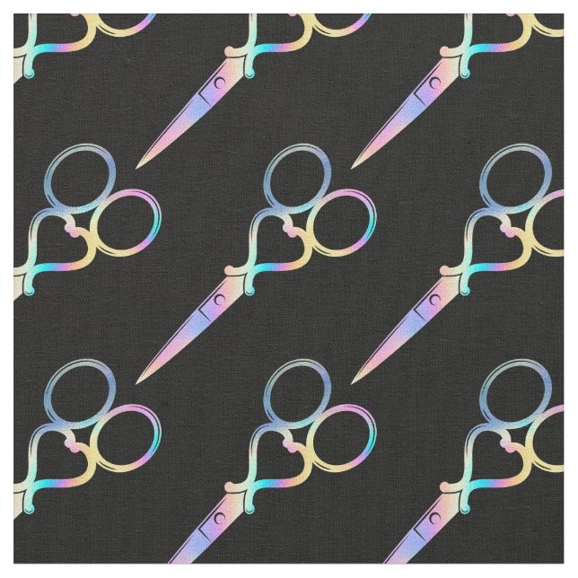 Tissu coiffeur coiffeur holographe ciseaux motif (Fermer)