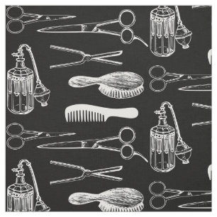 Tissu Coiffeur styliste rétro noir et blanc motif