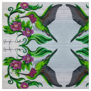 Tissu Colibri aux fleurs roses