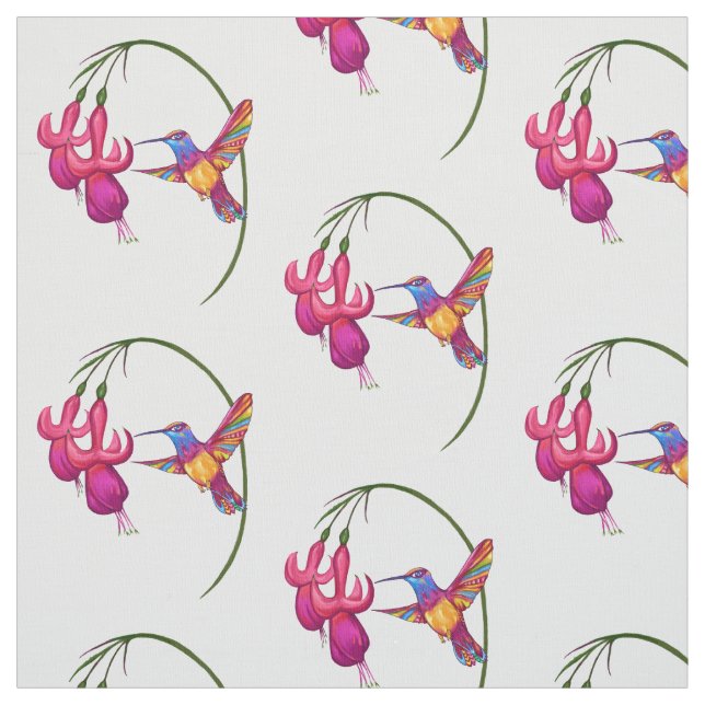 Tissu Colibri avec la fleur fuchsia (Échantillon)