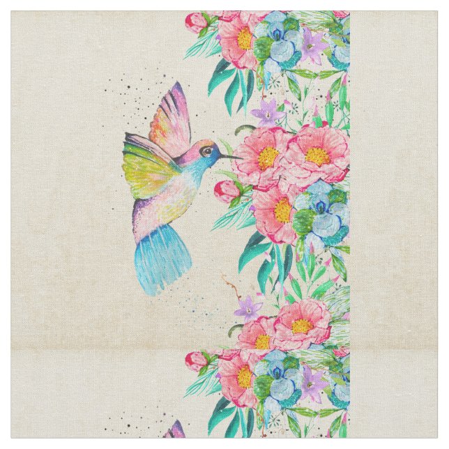 Tissu Colibri et fleurs d'aquarelle (Fermer)