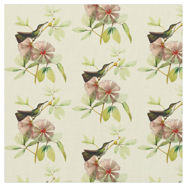 Tissu Colibri vintage avec fleurs (Fermer)
