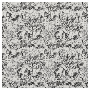 Tissu Collage Abstrait de graffiti noir et blanc