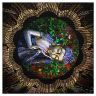Tissu Collage de bouddha dormant en argent