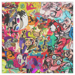 Tissu Collage de murs de graffitis colorés