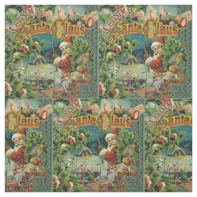 Tissu Collage de Noël victorien du Père Noël Antique (Échantillon)