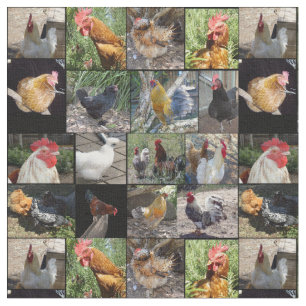 Tissu Collage De Photos De Poulets Et De Coqs,
