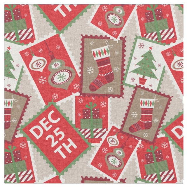 Tissu Collage de timbres de Noël rétro (Fermer)
