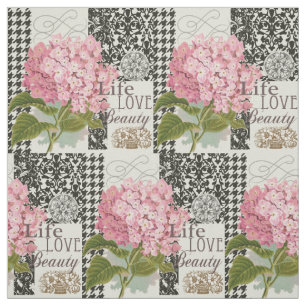 Tissu Collage d'hortensia rose chic Art damassé vintage