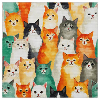 Tissu Collage du Motif de chats aquarelle