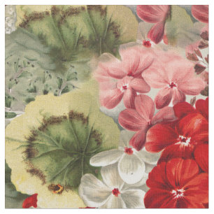 Tissu Collage floral rouge ivoire rose vintage de Shabby