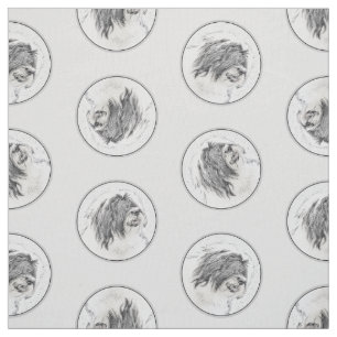 Tissu Collie à poils Beardie Black Dessin mignon Chien A