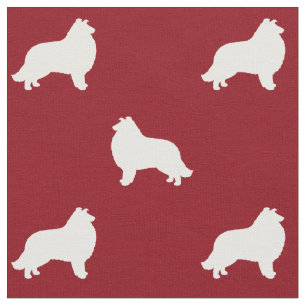 Tissu Collie Chien Silhouettes Rouge et Blanc Motif