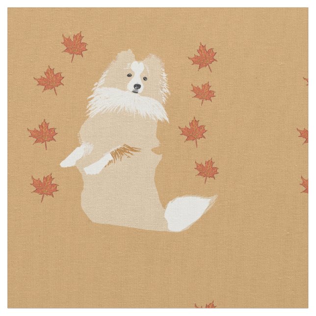 Tissu Collie Dog, Feuilles d'automne (Fermer)