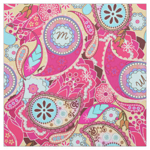 Tissu Coloré Monogramme Paisley Hot Pink CPM