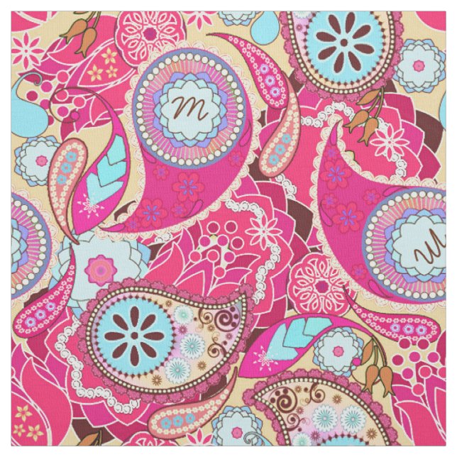 Tissu Coloré Monogramme Paisley Hot Pink CPM (Échantillon)