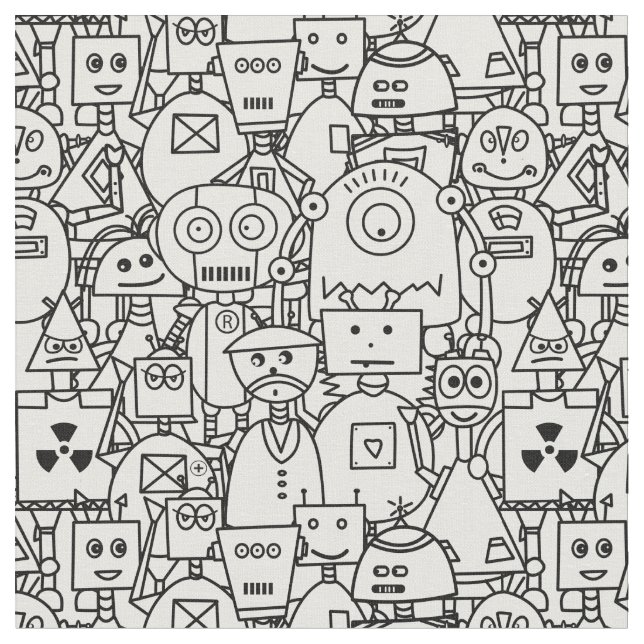 Tissu Colorez-le vous-même de mignons robots sur le blan (Fermer)