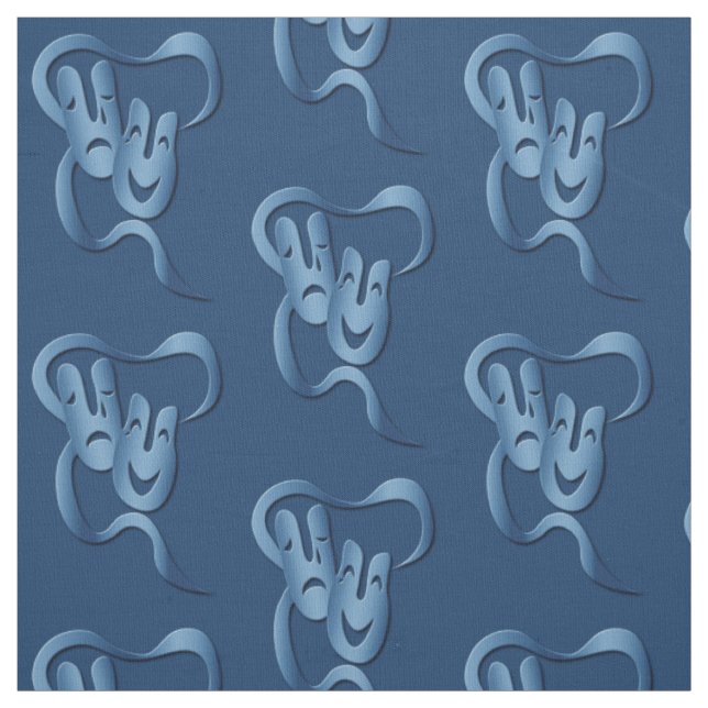 Tissu Comédie Tragédie Bleu Pima Coton (Échantillon)