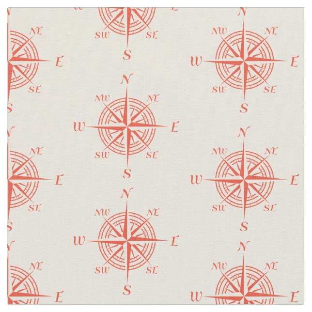 Tissu Compas de navigation nautique corail (Fermer)