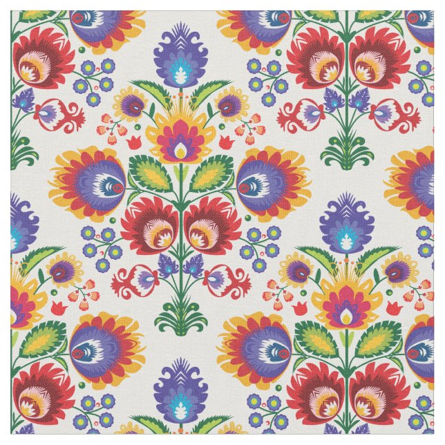 Tissu Composition du folklore sur blanc (Fermer)