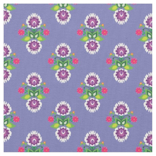 Tissu Composition folklorique sur fond violet clair (Fermer)